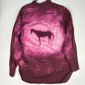 Horse Equestrian Adult Large Upcycled Shirt Purple Maroon Distressed Bleached